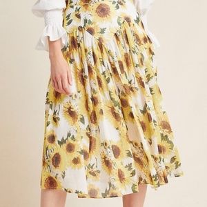 Anthropologie Tracy Reese Sunflower Linen Midi Skirt Size 10